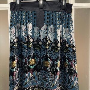 Elegant Floral A-Line Skirt in Blue and Black silk rayon velvet